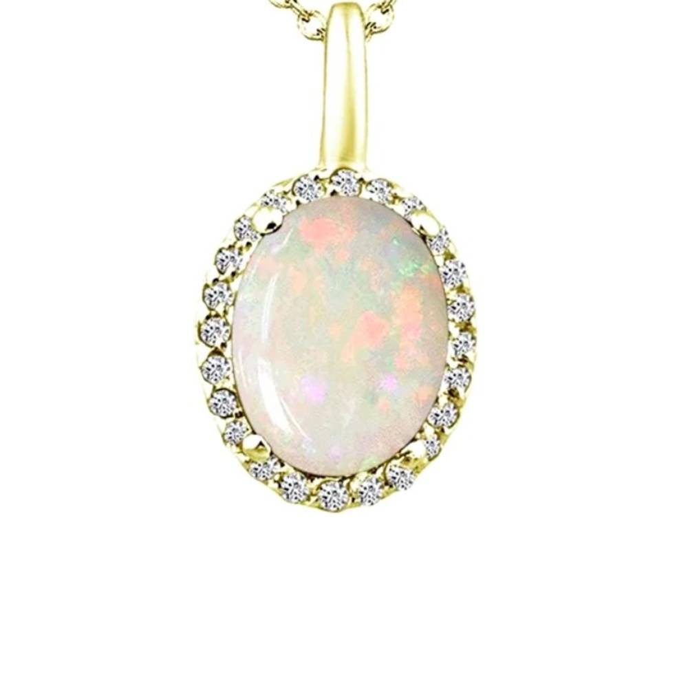 2.62 Oval Cut Opal & Round Diamond Pendant